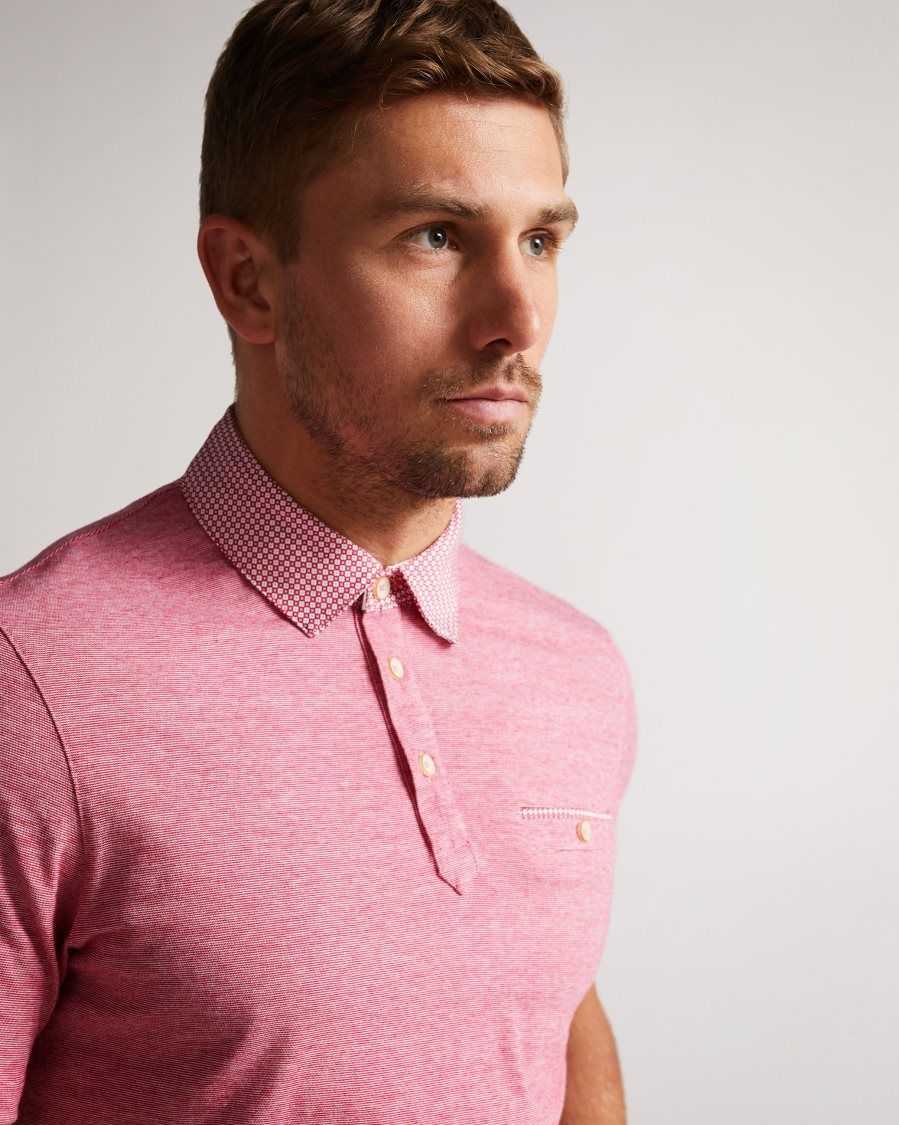 Ted Baker Gwack Woven Collar Polo Shirt Deep-Pink | 1024679-OS