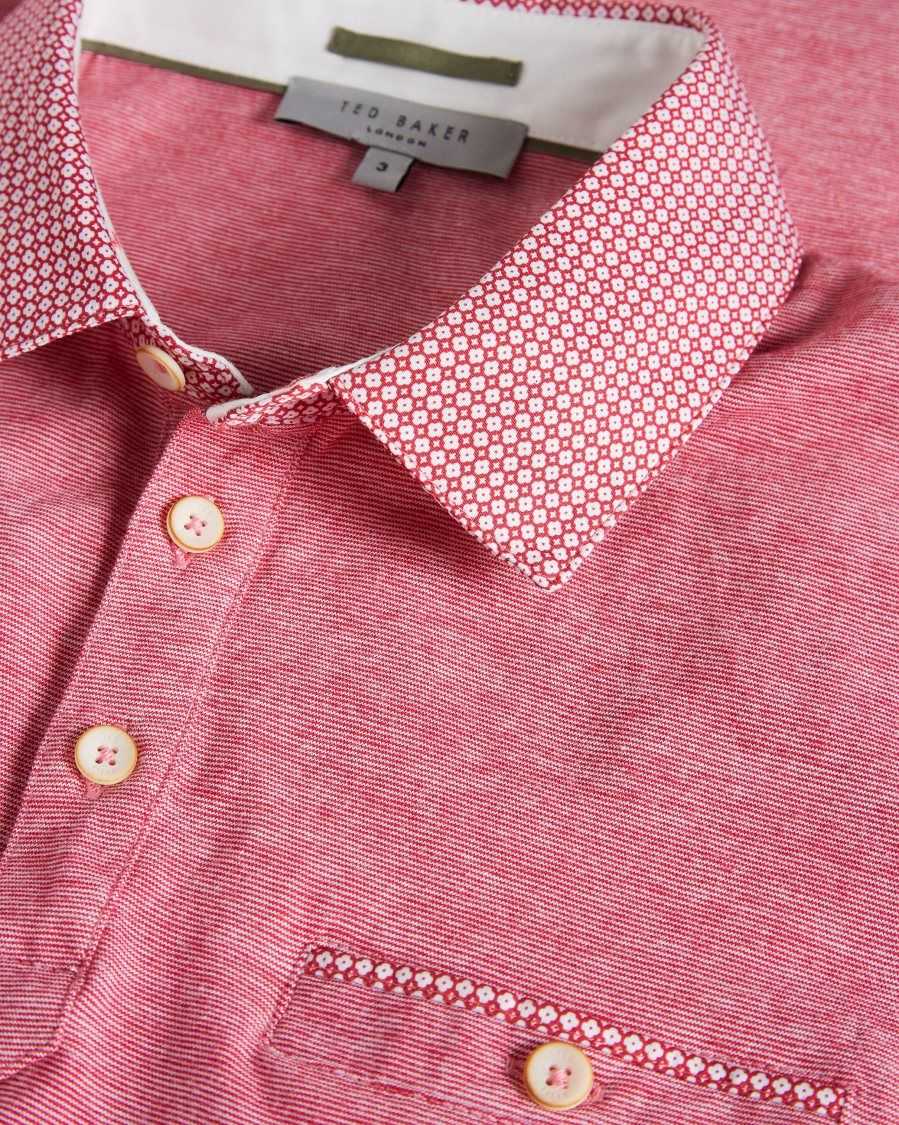 Ted Baker Gwack Woven Collar Polo Shirt Deep-Pink | 1024679-OS