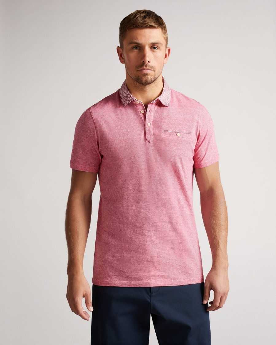 Ted Baker Gwack Woven Collar Polo Shirt Deep-Pink | 1024679-OS