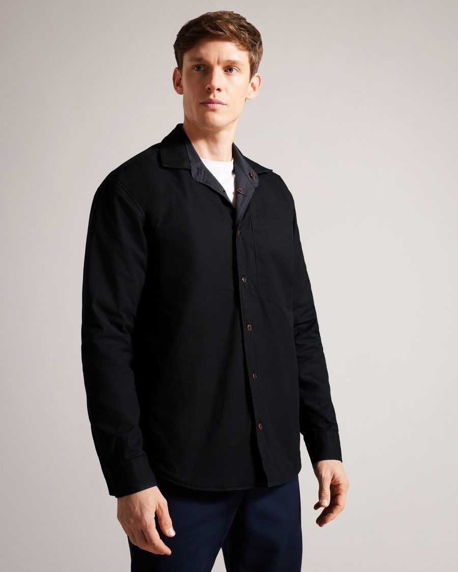 Ted Baker Hacknee Long Sleeved Padded Reversible Puppytooth Shirt Charcoal | 9037826-WI