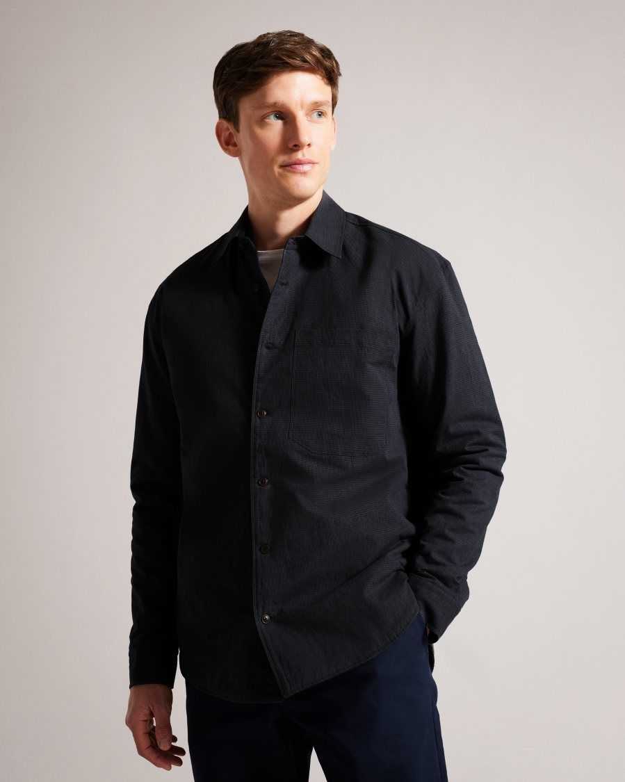 Ted Baker Hacknee Long Sleeved Padded Reversible Puppytooth Shirt Charcoal | 9037826-WI