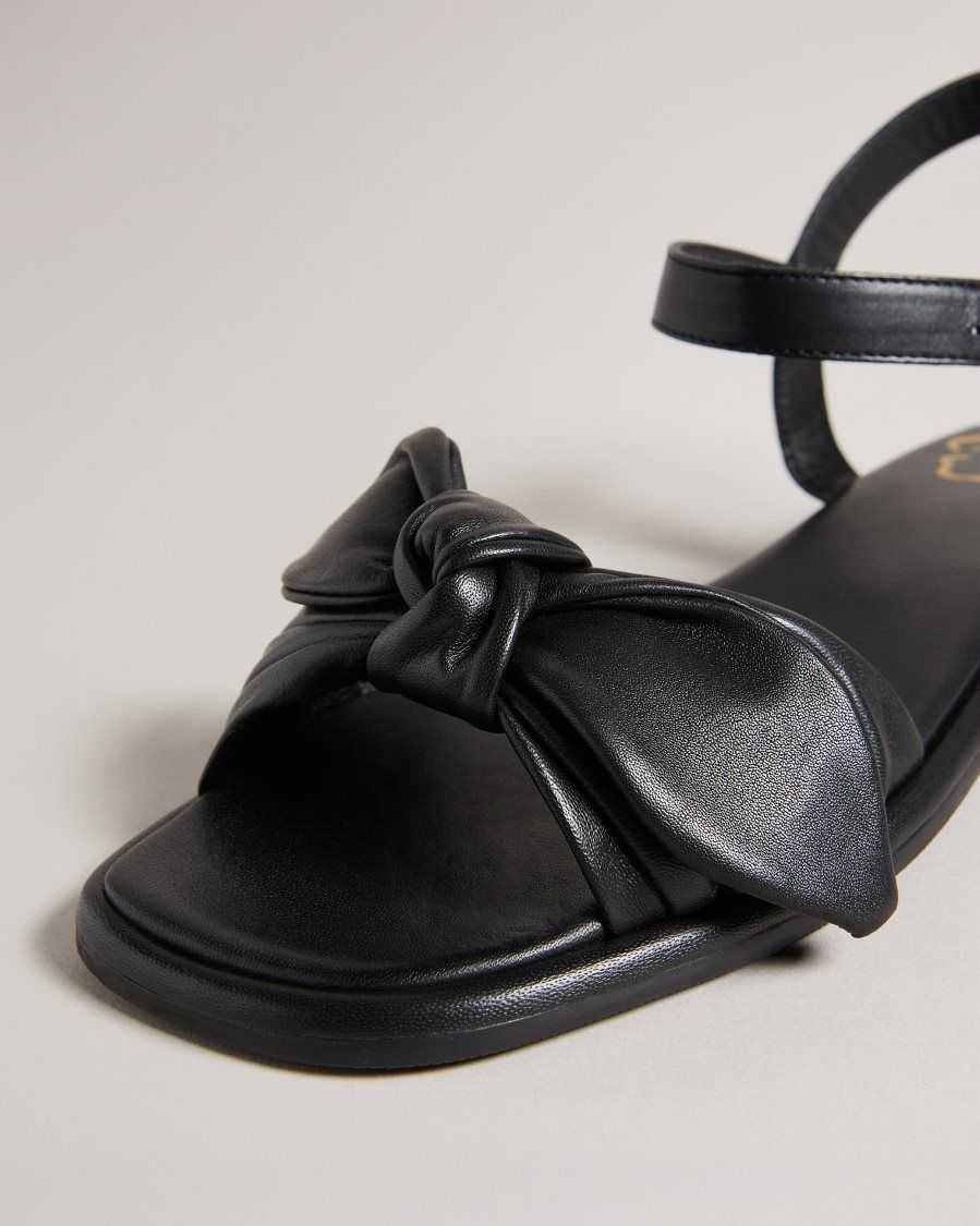 Ted Baker Halah Leather Bow Flat Sandal Black | 3750986-HQ