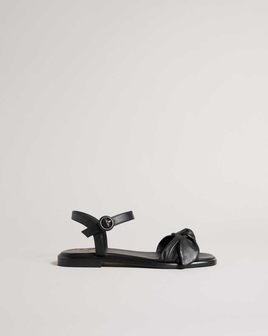 Ted Baker Halah Leather Bow Flat Sandal Black | 3750986-HQ