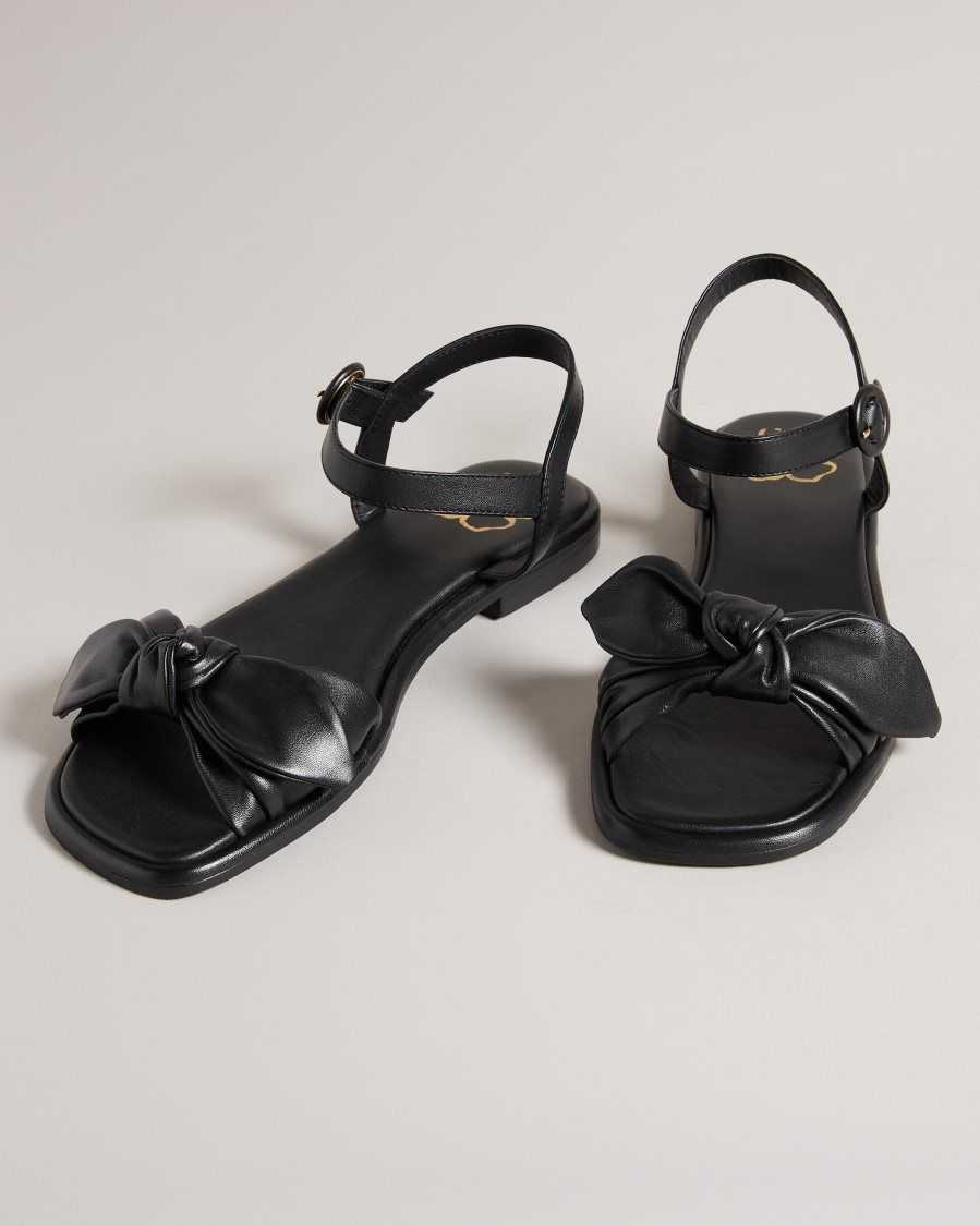 Ted Baker Halah Leather Bow Flat Sandal Black | 8152760-VE