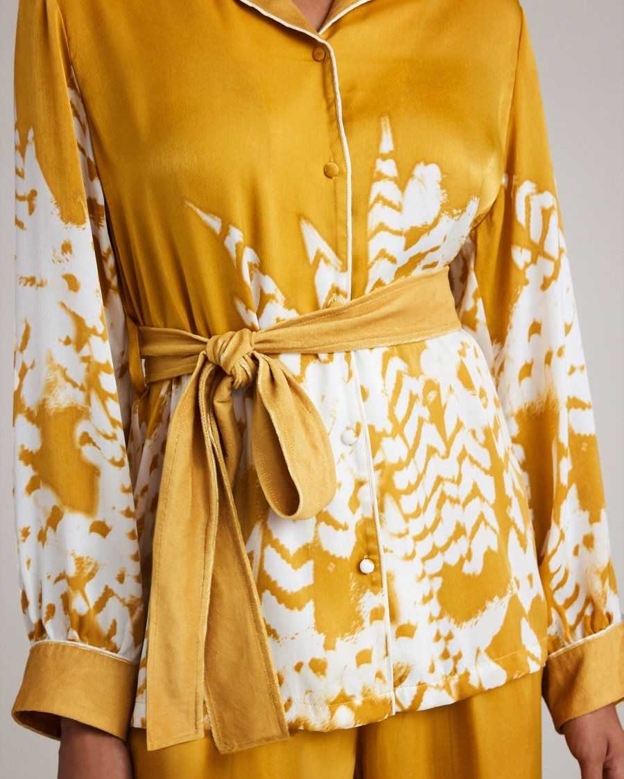 Ted Baker Haleih Belted Feather Print Pyjama Set Yellow | 8906127-TY