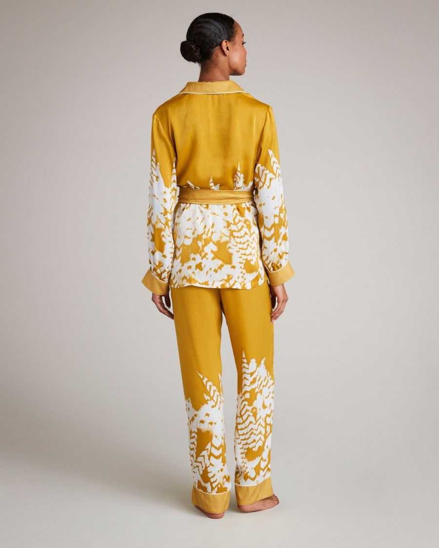 Ted Baker Haleih Belted Feather Print Pyjama Set Yellow | 8906127-TY