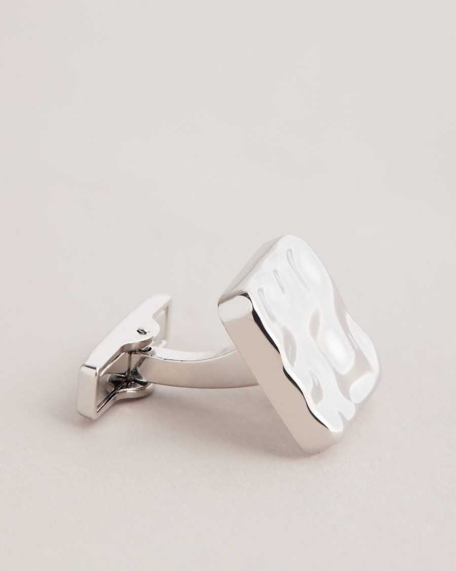 Ted Baker Hammrd Hammered Cufflinks Silver Colour | 8401352-VX