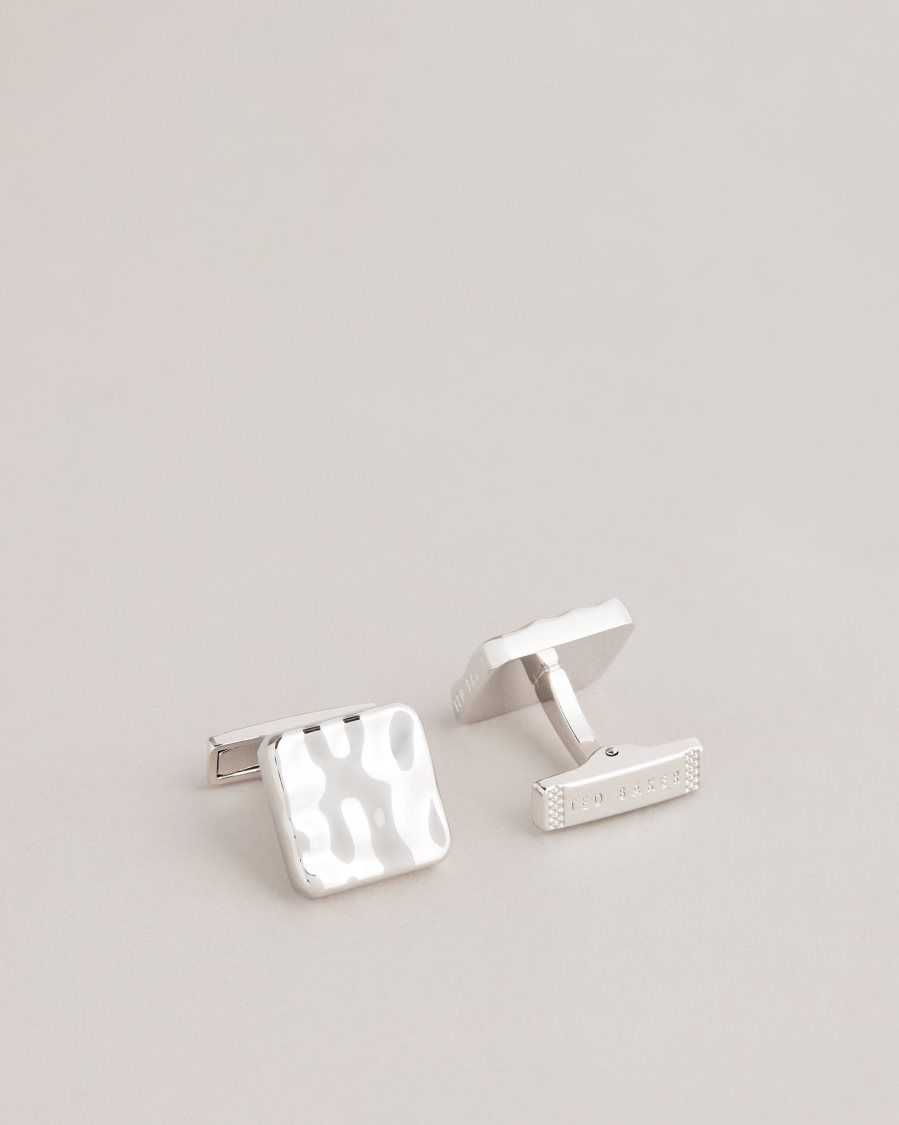 Ted Baker Hammrd Hammered Cufflinks Silver Colour | 8401352-VX