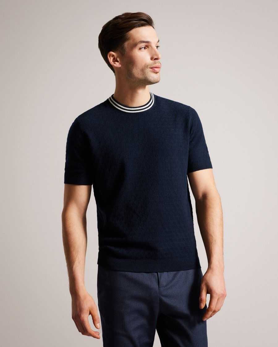 Ted Baker Hanam Short Sleeve T Stitched T-Shirt Navy | 3492510-NM