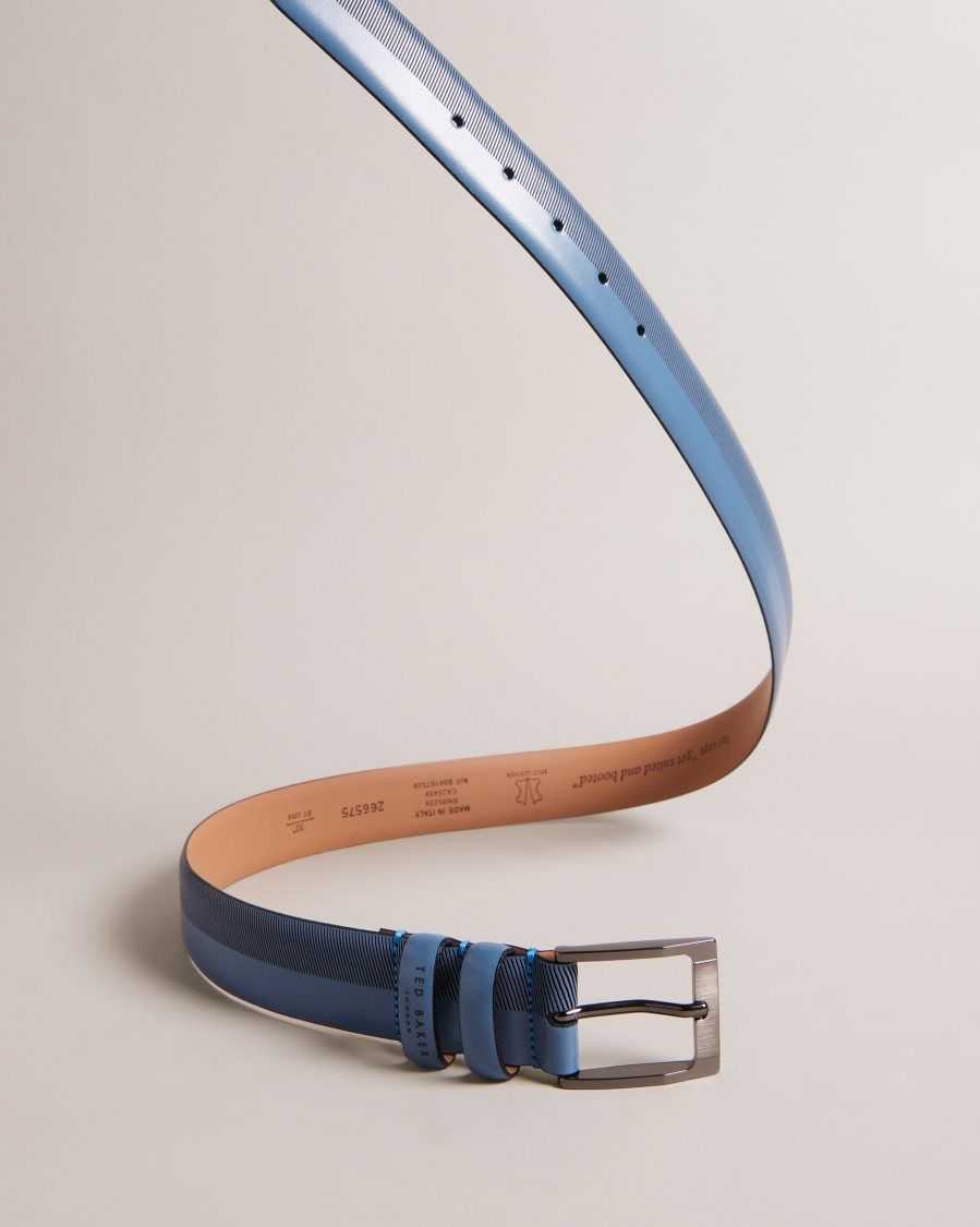 Ted Baker Harvii Etched Leather Belt Navy | 6530481-AN