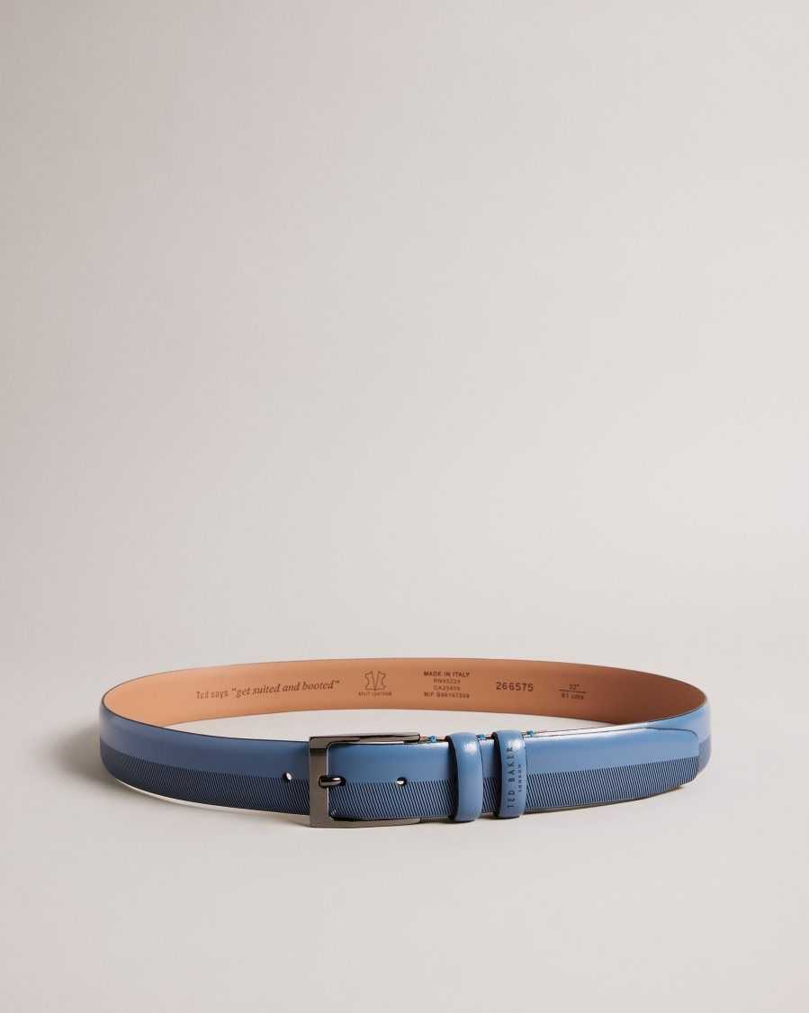 Ted Baker Harvii Etched Leather Belt Navy | 6530481-AN