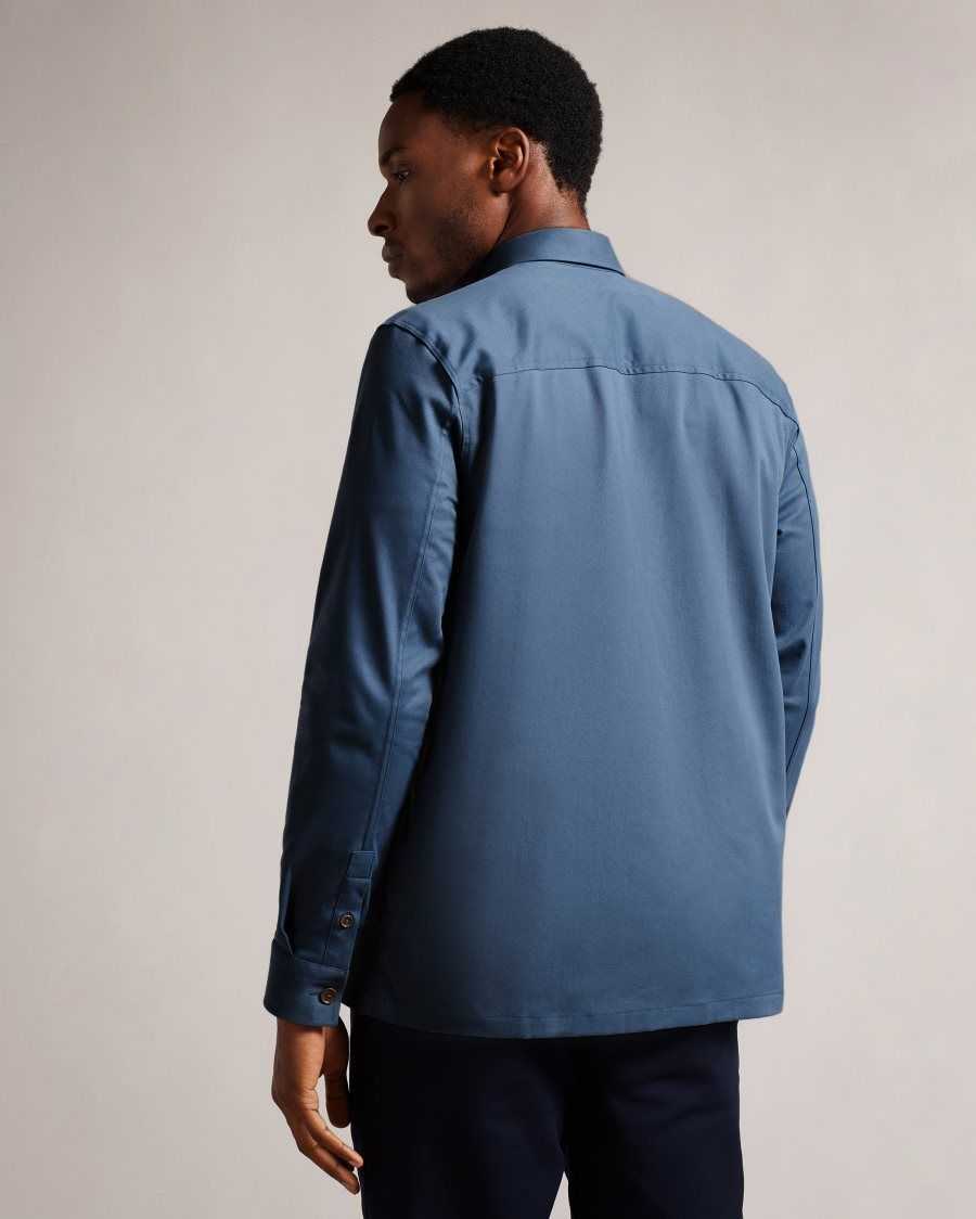 Ted Baker Hasting Long Sleeve Twill Overshirt Medium Blue | 3798510-EW