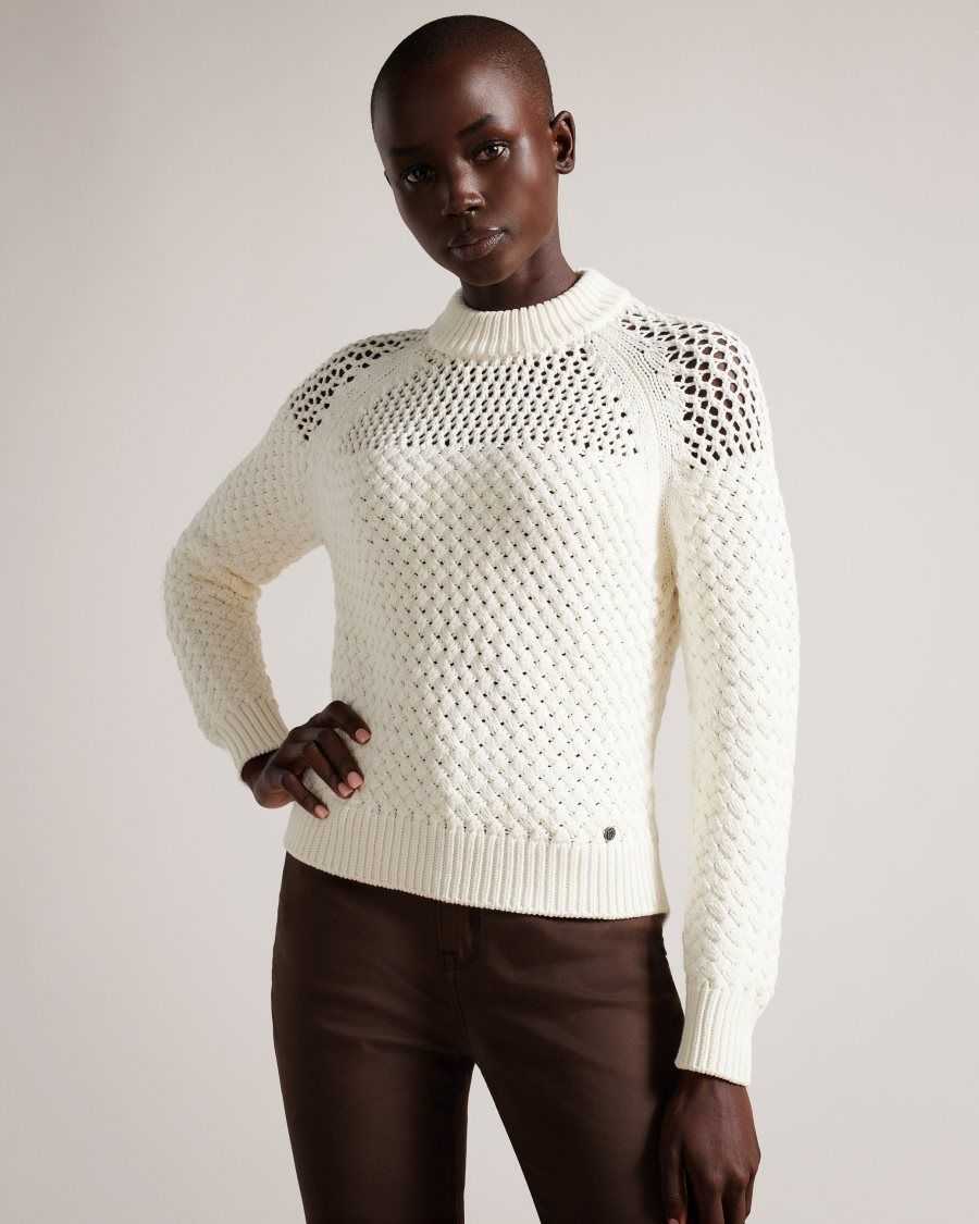 Ted Baker Hawick Basket Stitch Jumper White | 4706582-LH