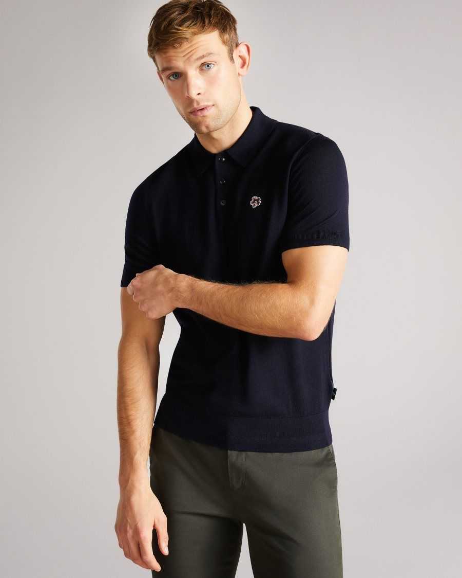 Ted Baker Haworth Short Sleeve Knitted Polo Shirt Dark Navy | 0837416-JI