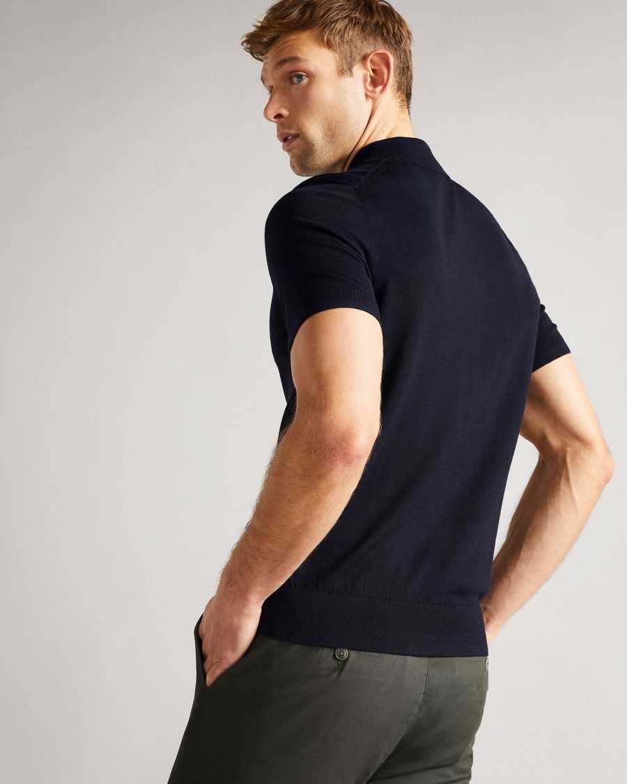 Ted Baker Haworth Short Sleeve Knitted Polo Shirt Dark Navy | 0837416-JI