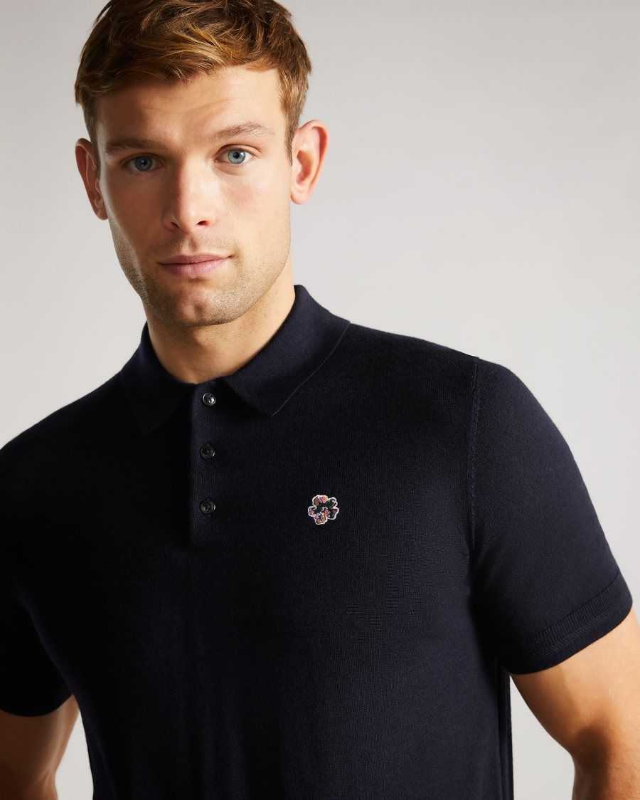 Ted Baker Haworth Short Sleeve Knitted Polo Shirt Dark Navy | 0837416-JI