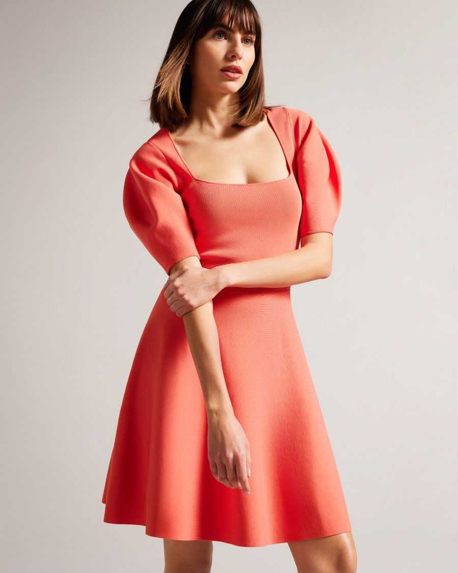 Ted Baker Hayliy Puff Sleeve Skater Dress Coral | 5380176-WX