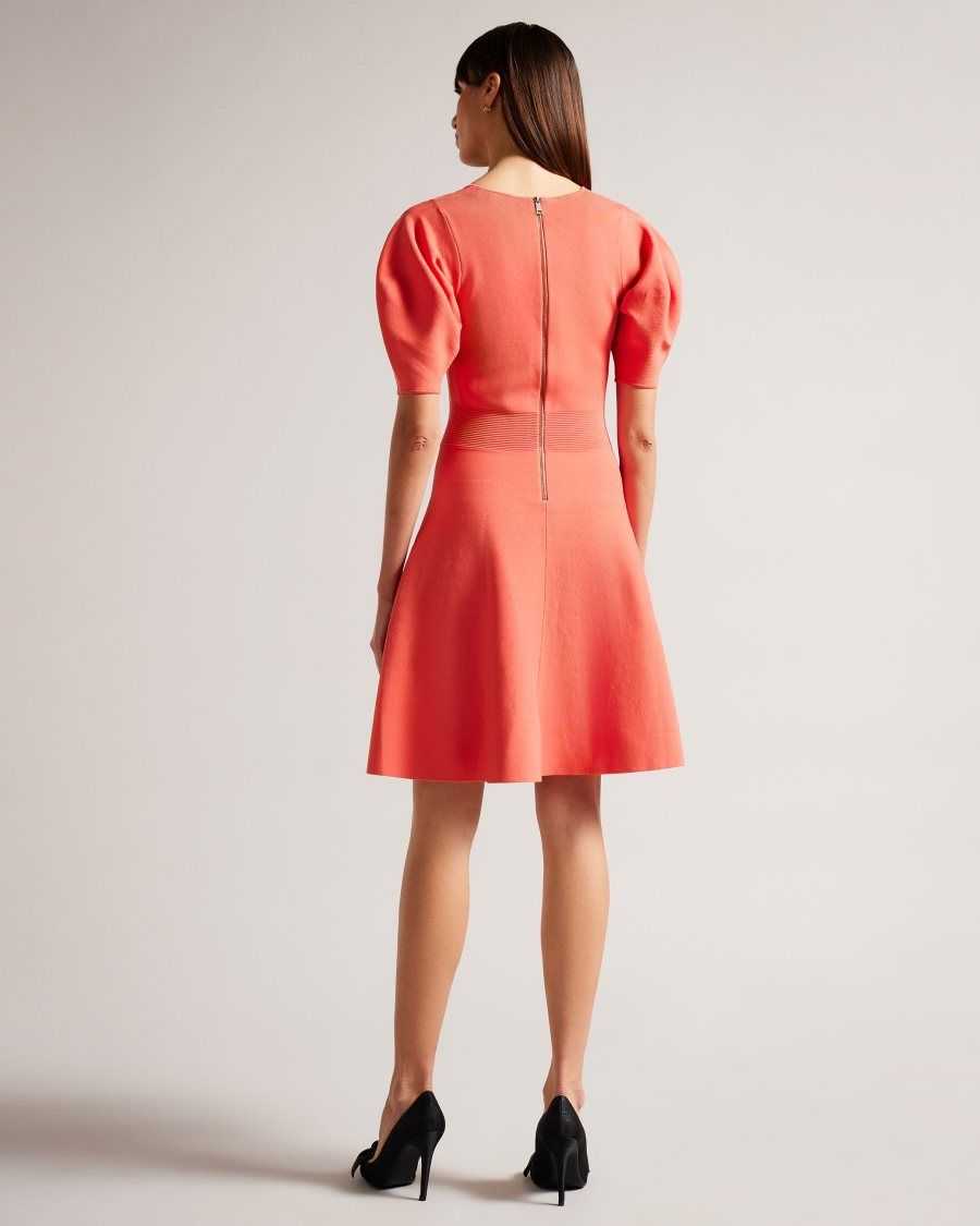 Ted Baker Hayliy Puff Sleeve Skater Dress Coral | 5380176-WX