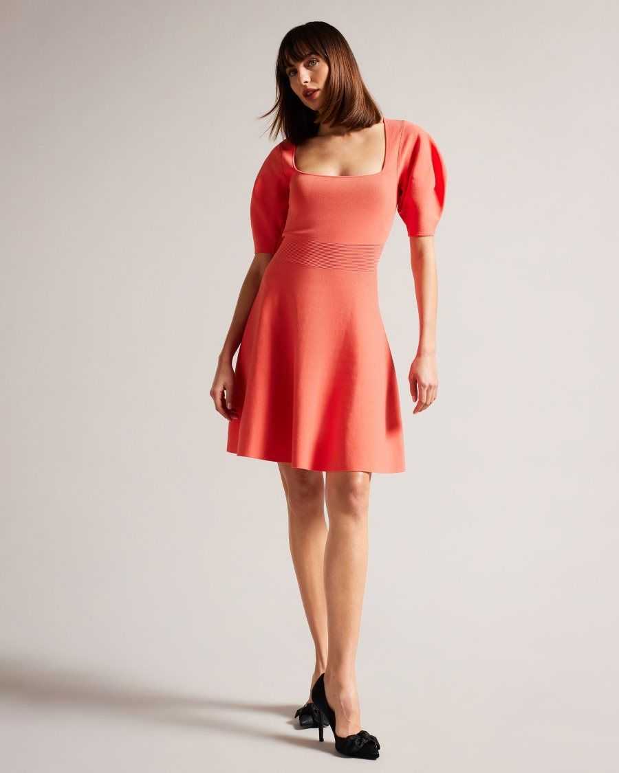 Ted Baker Hayliy Puff Sleeve Skater Dress Coral | 5380176-WX