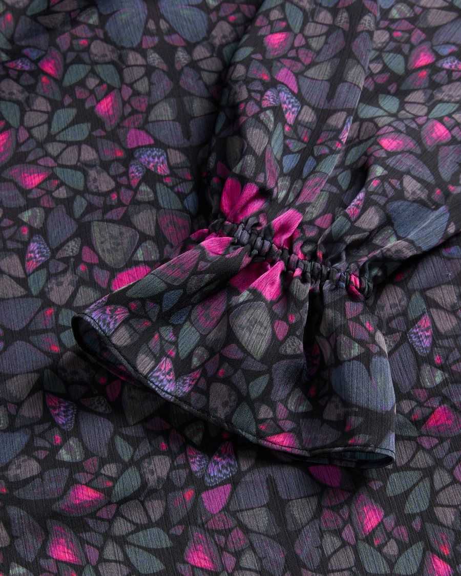 Ted Baker Heiydii High Neck Satin Butterfly Print Blouse Black | 3964712-SY