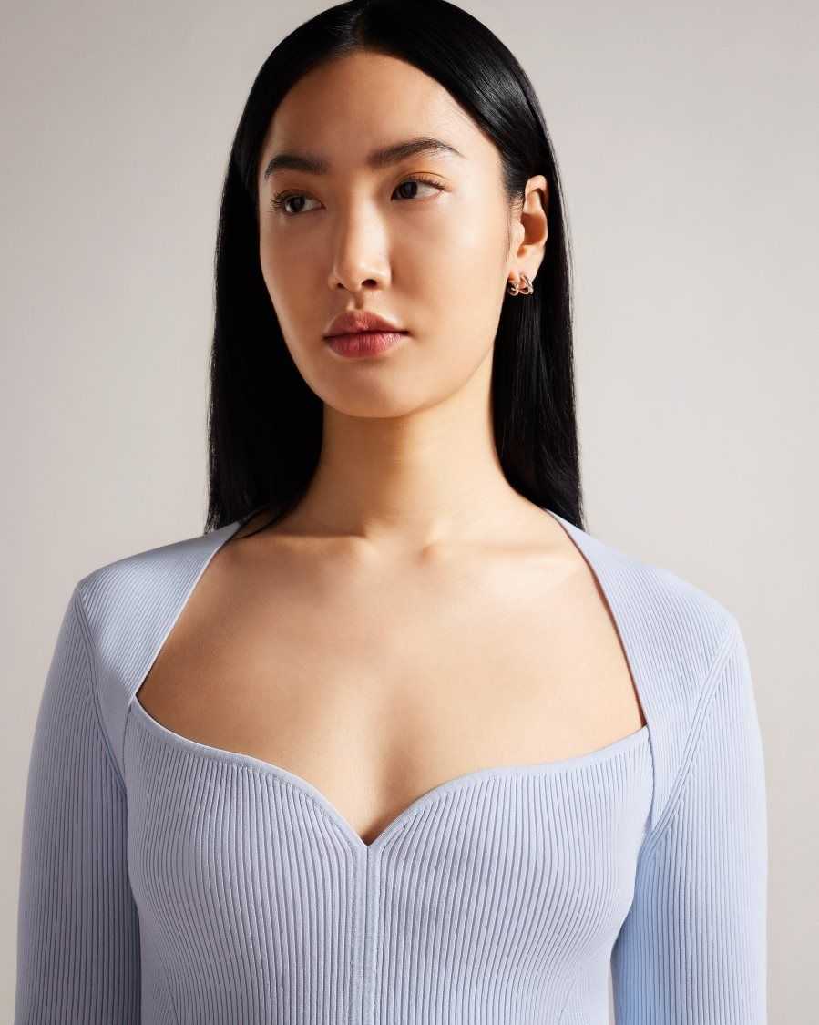 Ted Baker Helenh Sweetheart Neckline Knitted Top Baby Blue | 0718963-XF