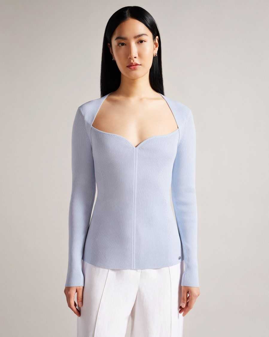 Ted Baker Helenh Sweetheart Neckline Knitted Top Baby Blue | 0718963-XF