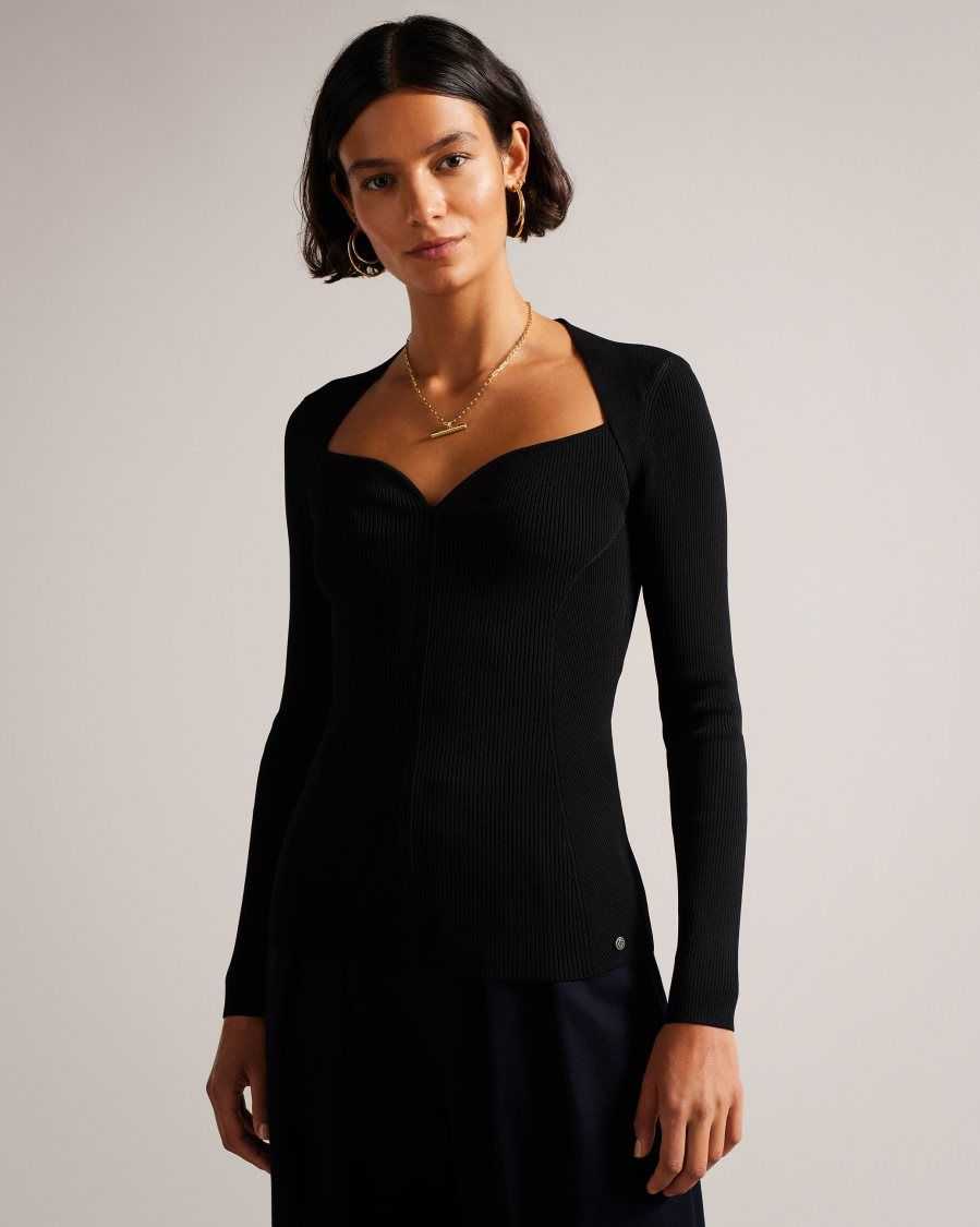 Ted Baker Helenh Sweetheart Neckline Knitted Top Black | 9170358-YH