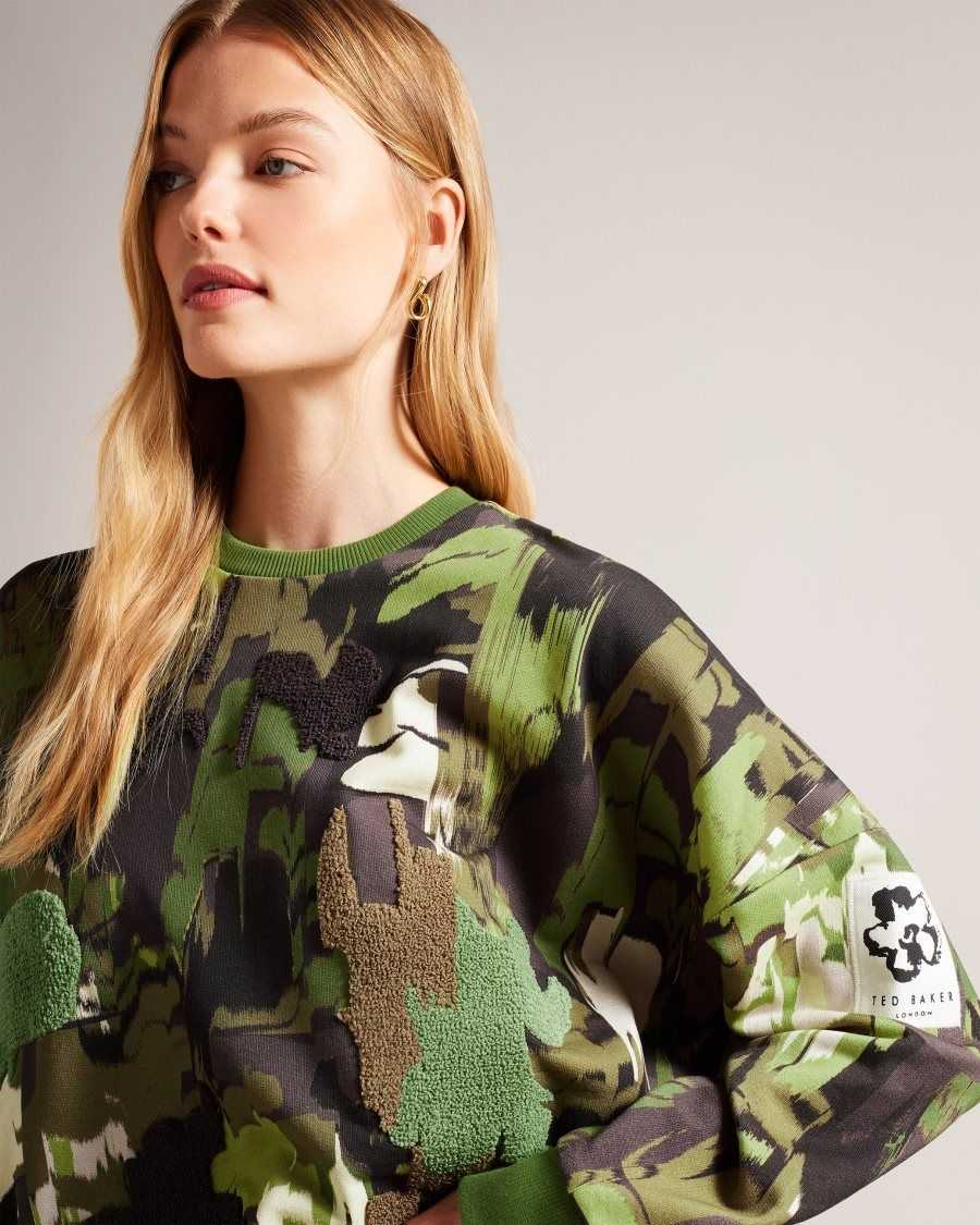 Ted Baker Hensely Flocked Camo Print Jumper Light Green | 7630249-AW