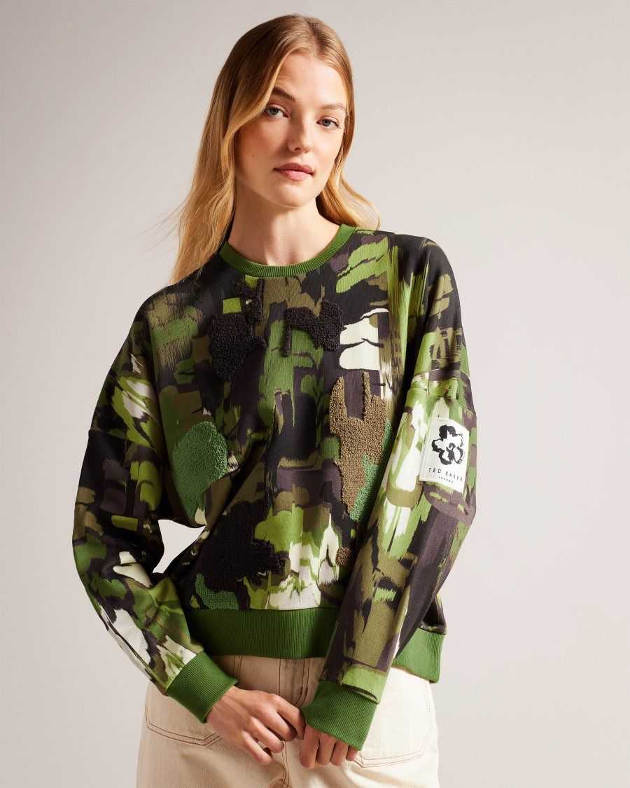 Ted Baker Hensely Flocked Camo Print Jumper Light Green | 7630249-AW