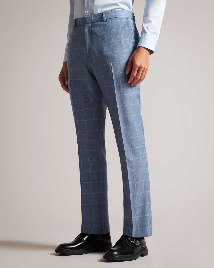 Ted Baker Hernets Pure Wool Check Suit Trousers Blue | 8193527-XG