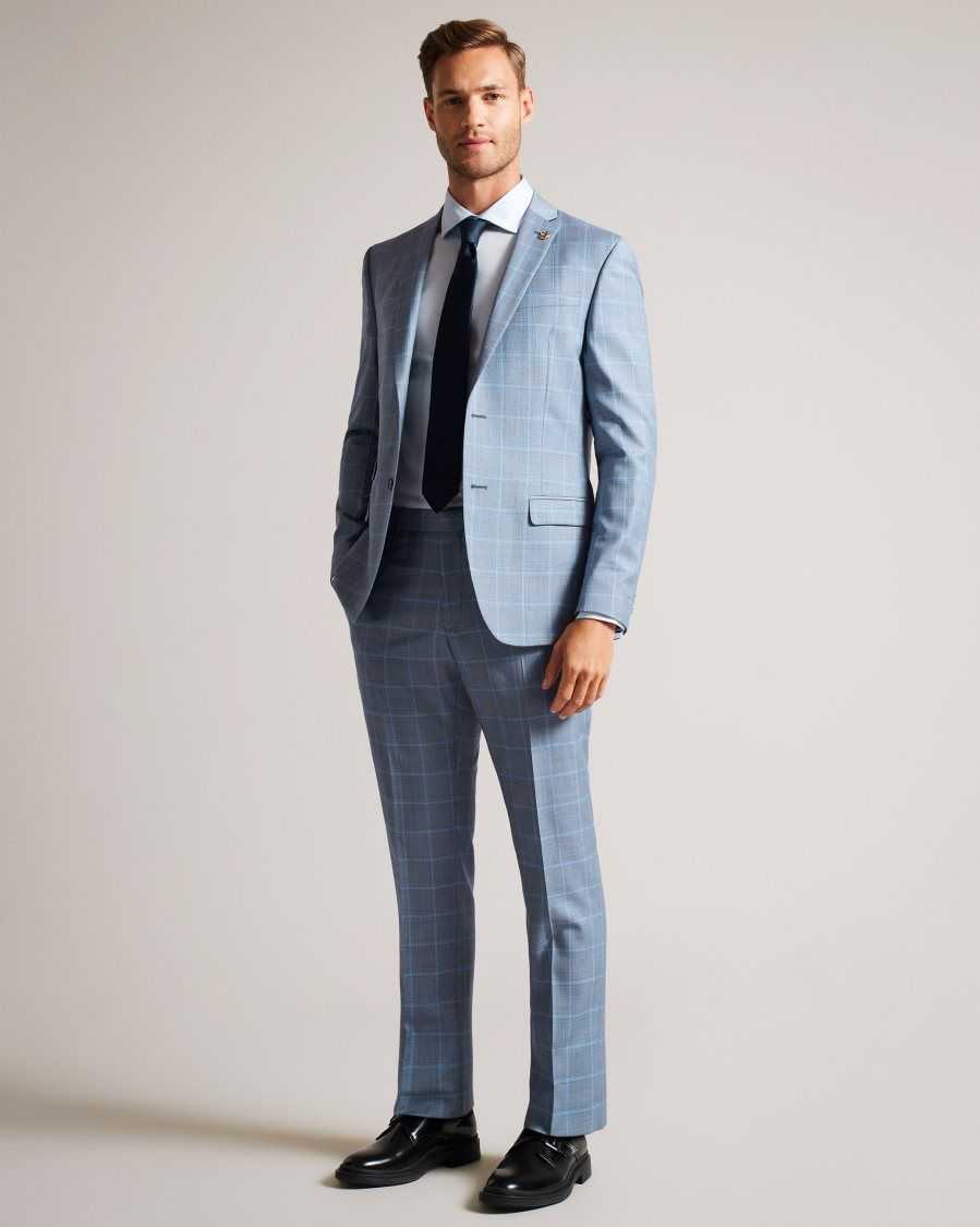 Ted Baker Hernets Pure Wool Check Suit Trousers Blue | 8193527-XG