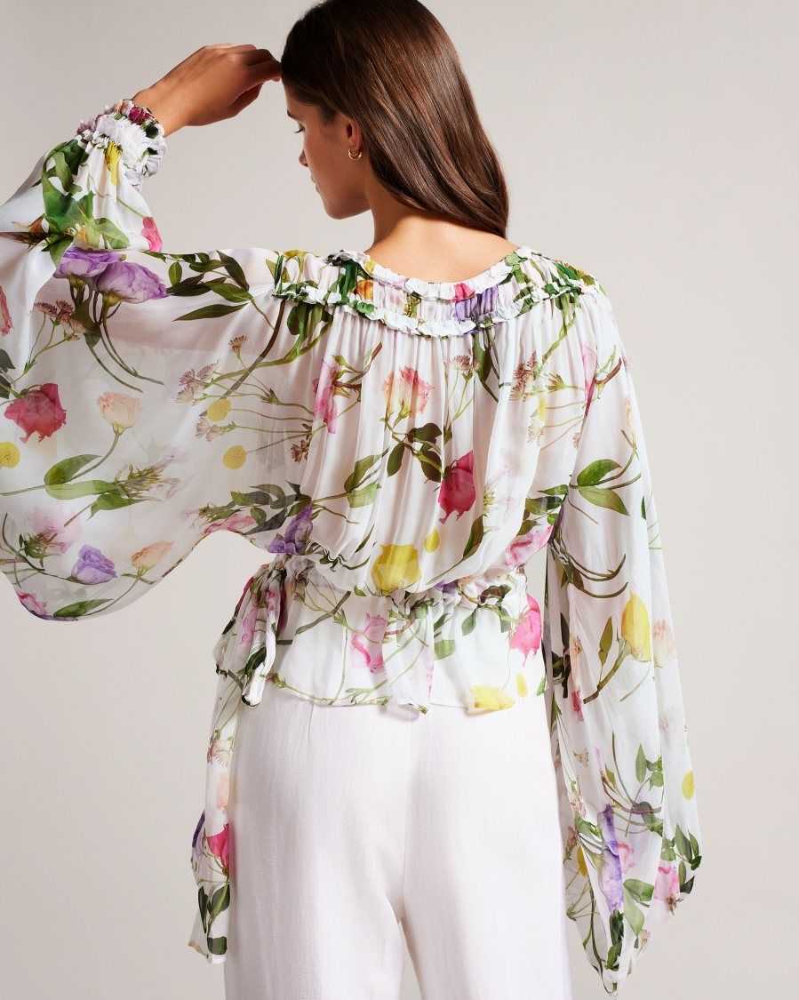 Ted Baker Hewette Printed Blouse With Functional Waist Tie White | 2095784-RU