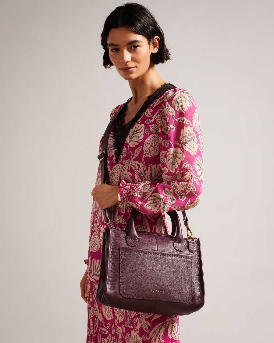 Ted Baker Hickory Stitching Detail Wide Tote Bag Deep Purple | 1294607-LD