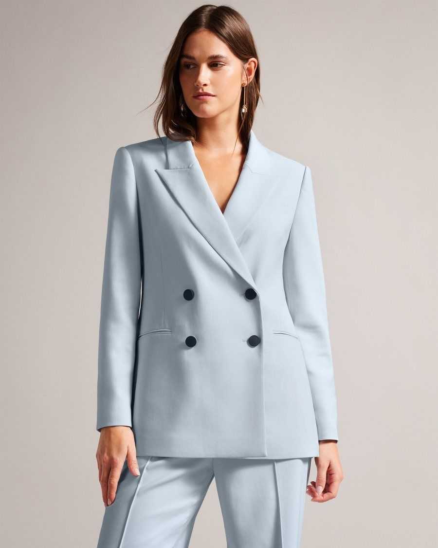 Ted Baker Hildia Longline Double Breasted Jacket Baby Blue | 3948071-YP