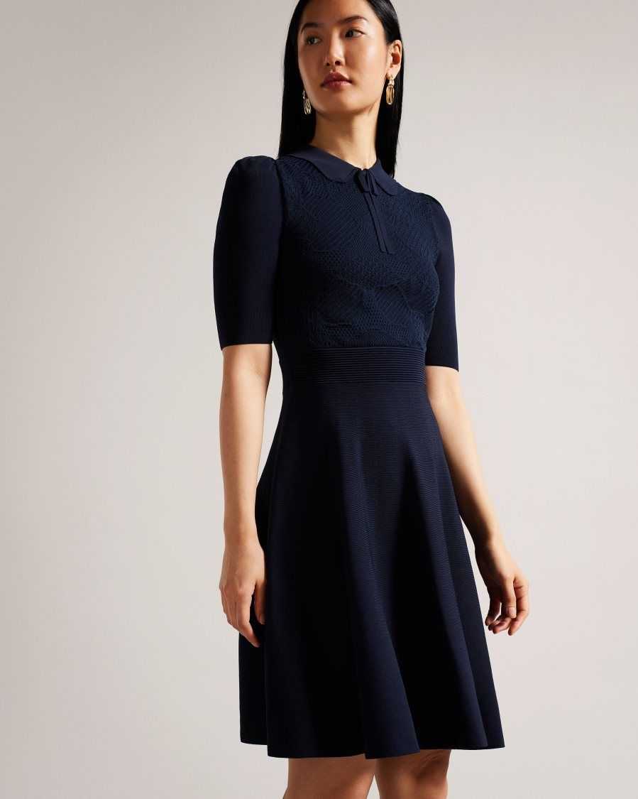 Ted Baker Hillder Delicate Pointelle Knit Dress Dark Blue | 5194723-ZU