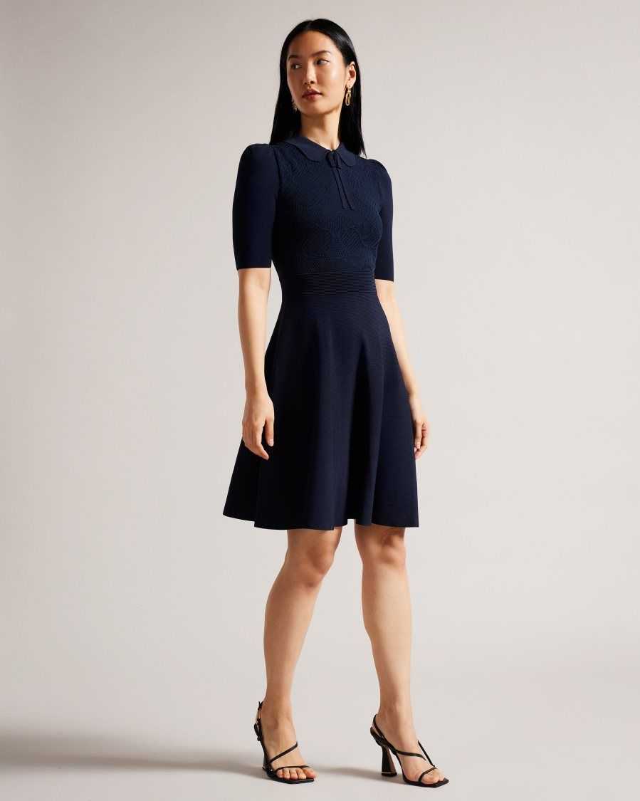 Ted Baker Hillder Delicate Pointelle Knit Dress Dark Blue | 5194723-ZU