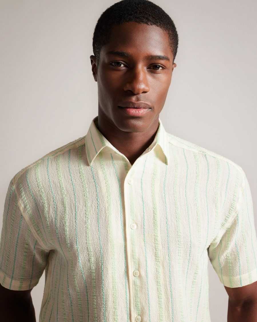 Ted Baker Hillma Short Sleeve Seersucker Stripe Shirt Light Green | 2506819-OL