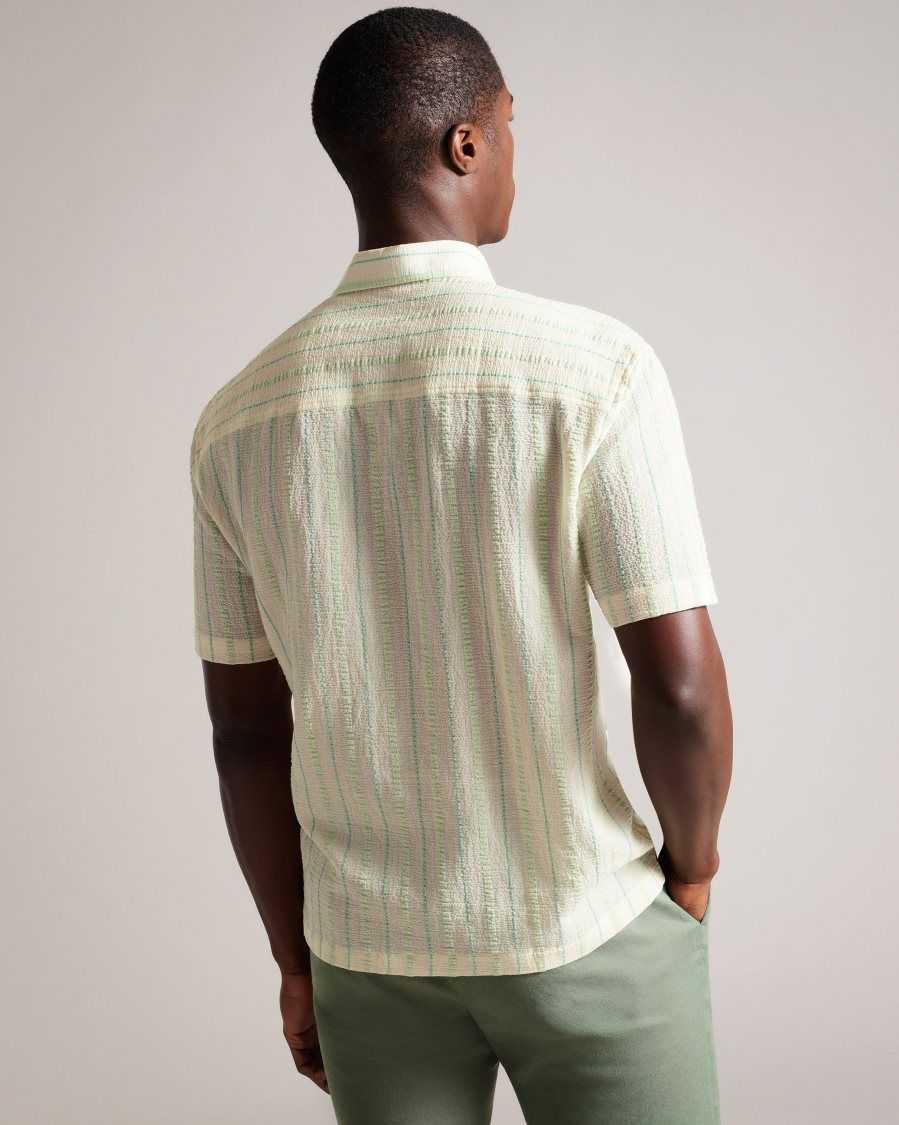 Ted Baker Hillma Short Sleeve Seersucker Stripe Shirt Light Green | 2506819-OL