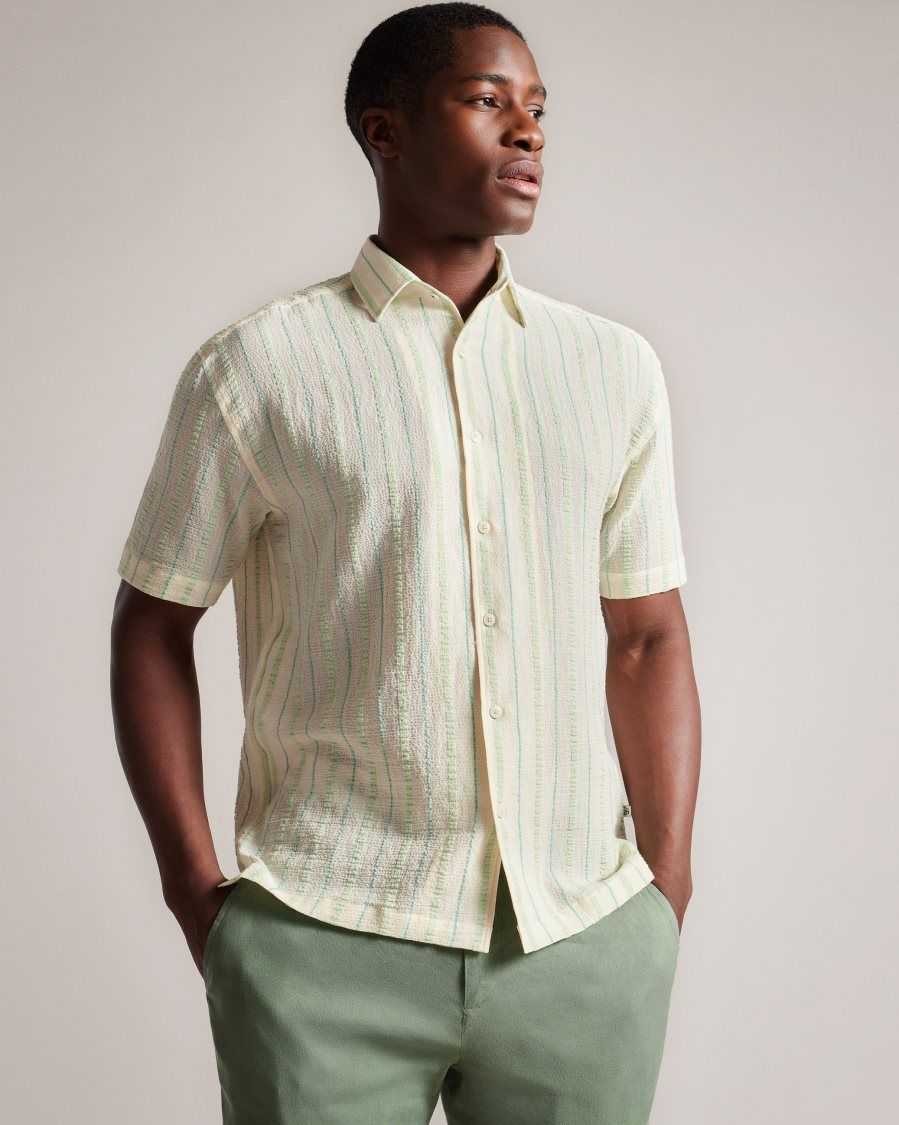 Ted Baker Hillma Short Sleeve Seersucker Stripe Shirt Light Green | 2506819-OL