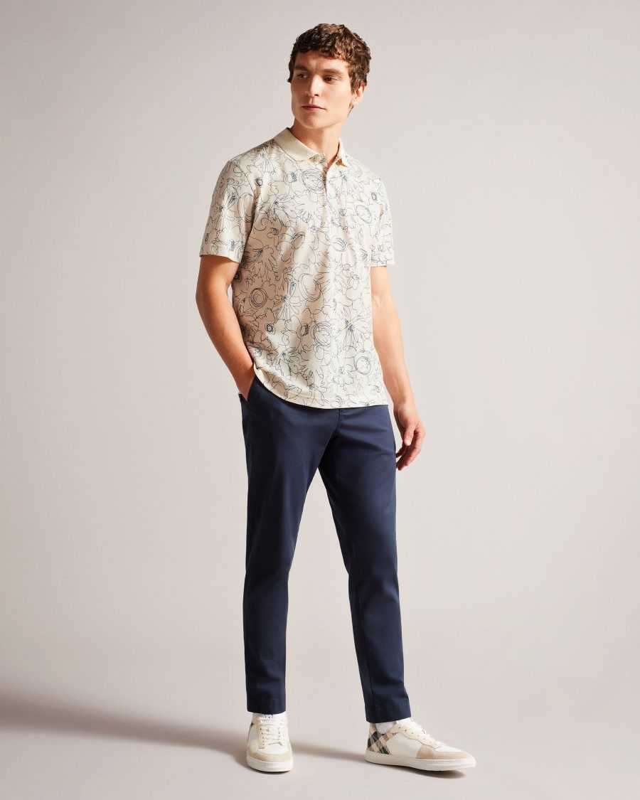 Ted Baker Holler Short Sleeve Regular Fit Printed Polo Shirt Natural | 4159637-DV