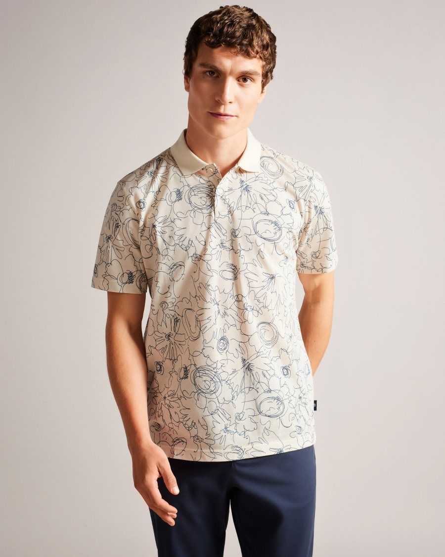 Ted Baker Holler Short Sleeve Regular Fit Printed Polo Shirt Natural | 4159637-DV