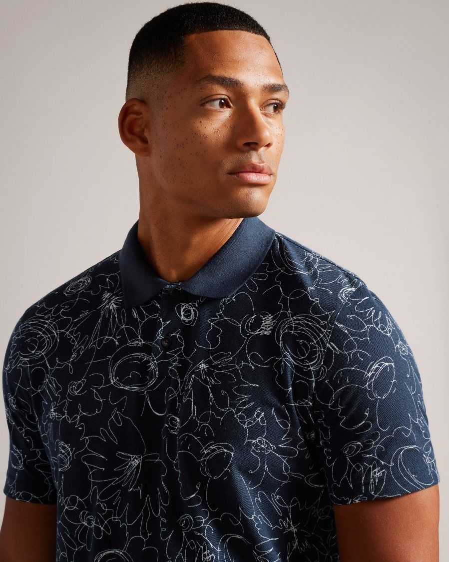 Ted Baker Holler Short Sleeve Regular Fit Printed Polo Shirt Navy-Blue | 8740321-GM