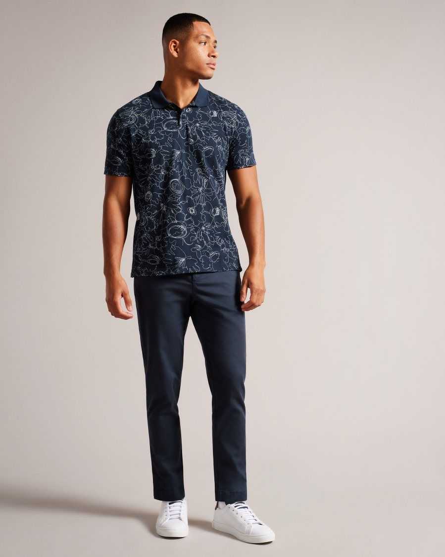 Ted Baker Holler Short Sleeve Regular Fit Printed Polo Shirt Navy-Blue | 8740321-GM