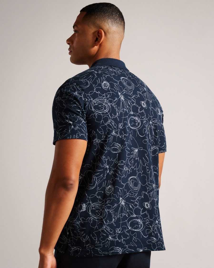 Ted Baker Holler Short Sleeve Regular Fit Printed Polo Shirt Navy-Blue | 8740321-GM