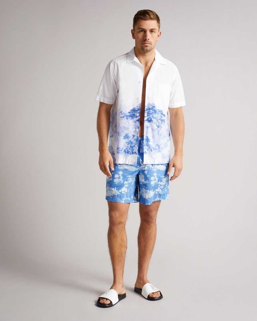 Ted Baker Holoway Printed Swim Shorts Blue | 3729084-UA