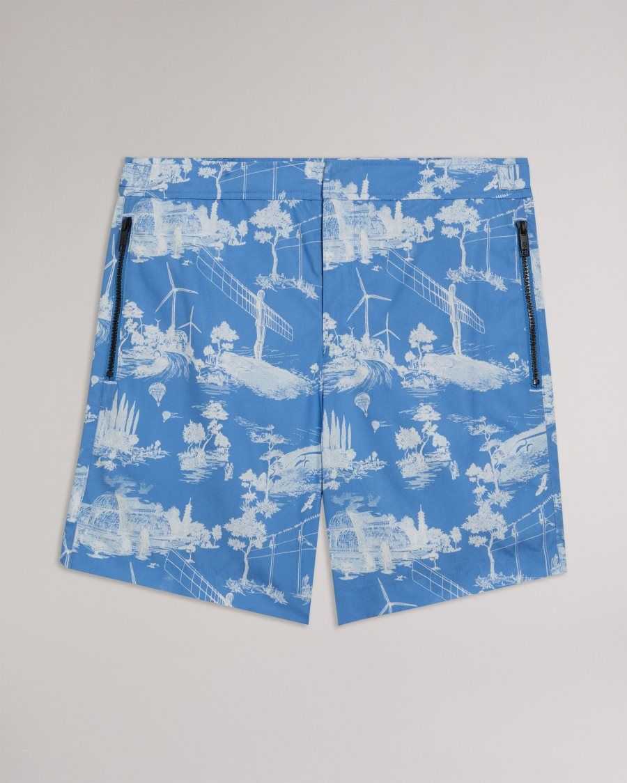 Ted Baker Holoway Printed Swim Shorts Blue | 3729084-UA