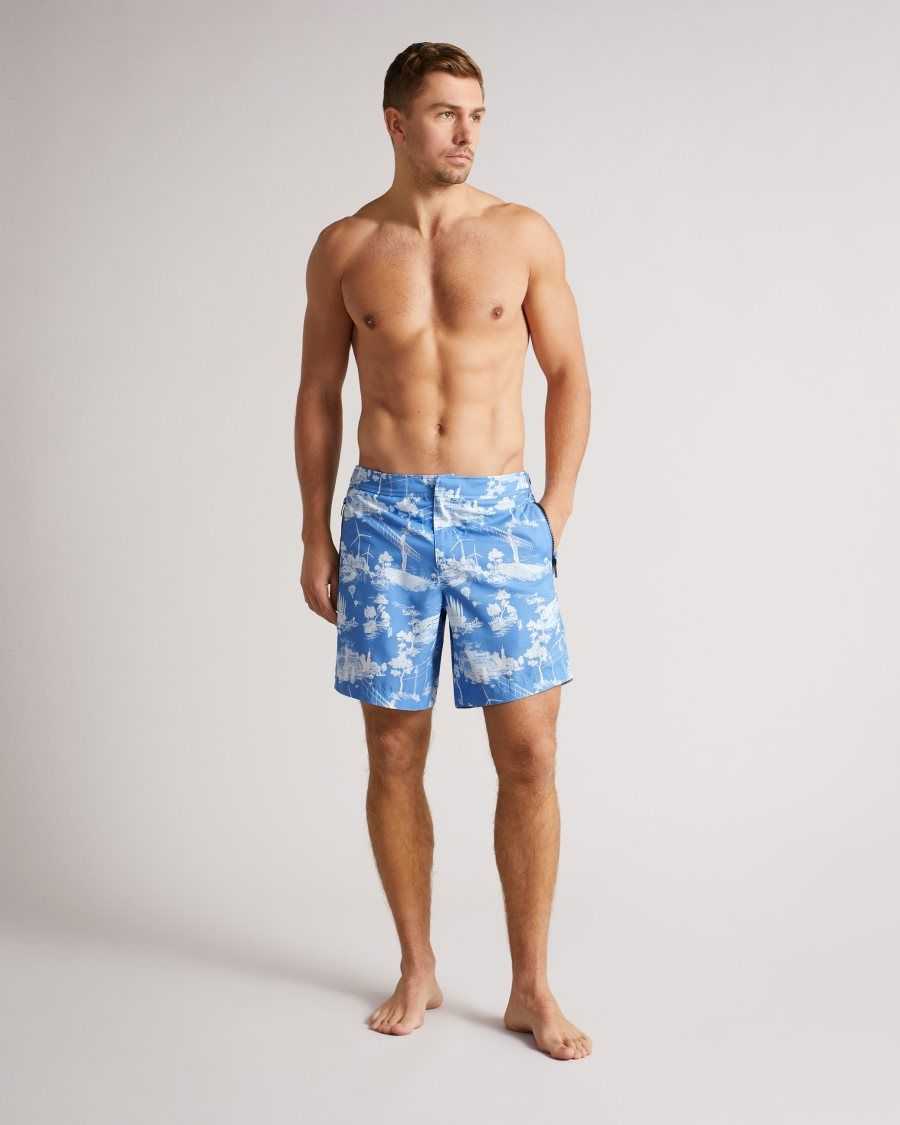 Ted Baker Holoway Printed Swim Shorts Blue | 3729084-UA