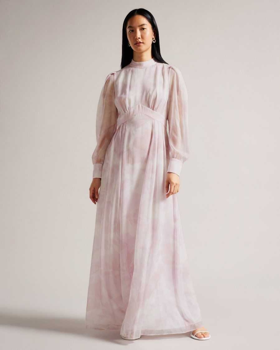 Ted Baker Huron Long Sleeve Maxi Dress With Blouson Sleeve Pink | 2149768-NS