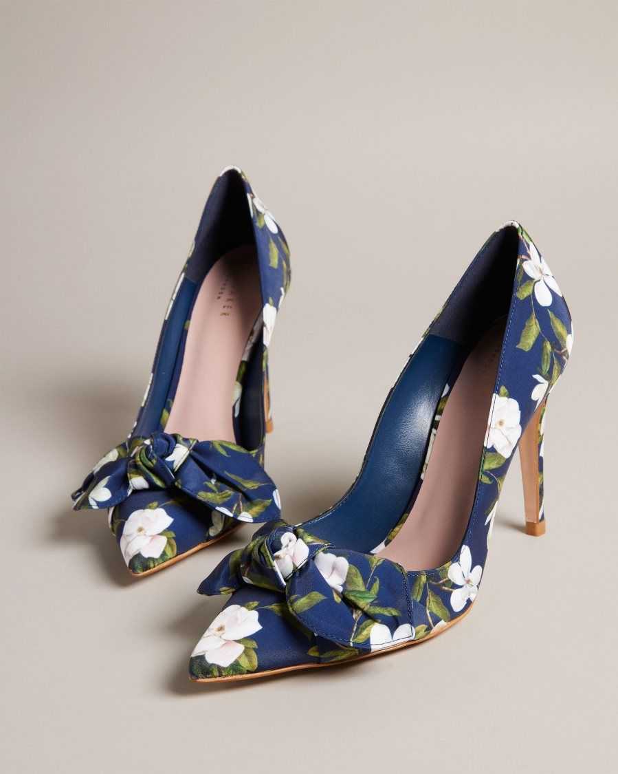 Ted Baker Hyra Floral Bow Court Heels Navy | 1590862-UP