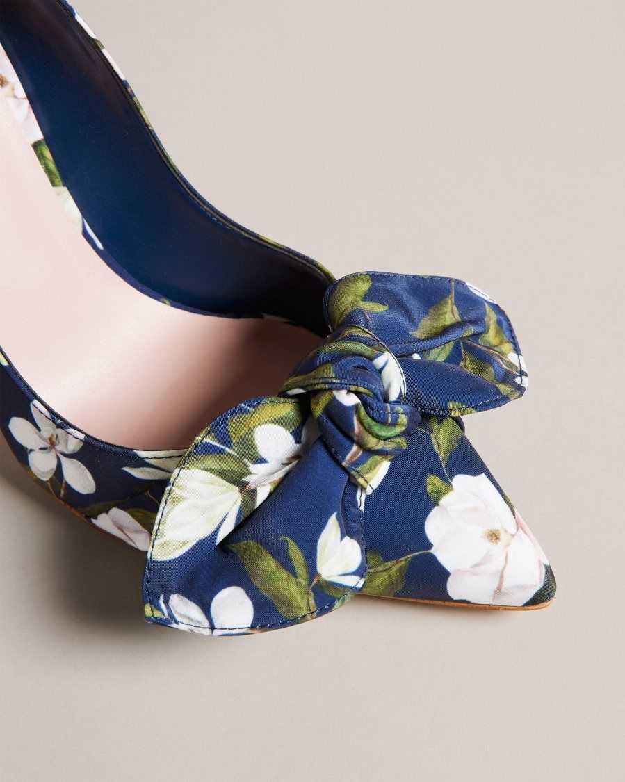 Ted Baker Hyra Floral Bow Court Heels Navy | 1590862-UP